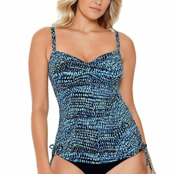 SWIM SOLUTIONS Blue Sea Swirl Twist Tankini Top - Picture 1 of 9